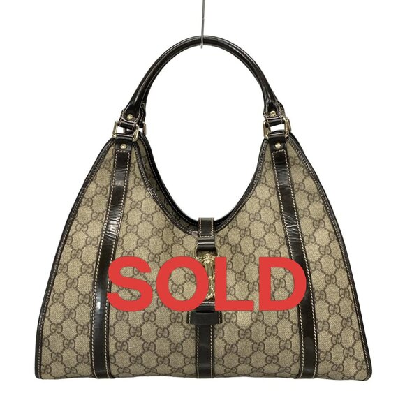 GUCCI GG Plus/GG Supreme Beige Dark Brown PVC Patent Leather -568-062825 - Picture 1 of 14
